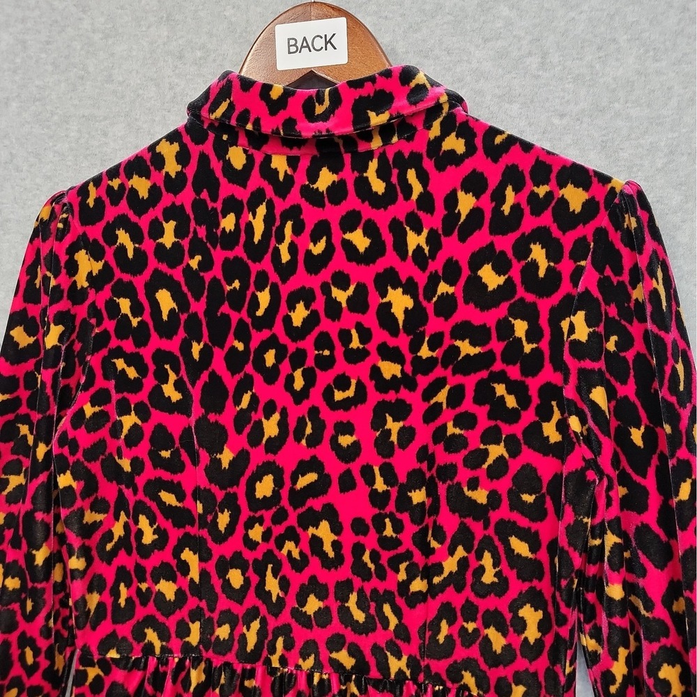 Jude Connally Pink Leopard Velour Print Long Sleeve Tiered Mini Dress Sz Small - Picture 6 of 12
